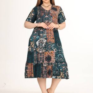 DESENLİ VİSKON PENYE  PAMUK ELBİSE