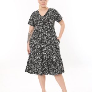 DESENLİ VİSKON PENYE PAMUK ELBİSE